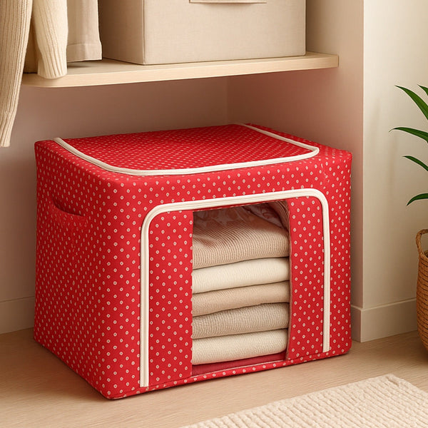 Foldable Steel Frame Clothes Living Storage Organizer Handled Bag 60cm X 43cm X 32cm (Mix Color)